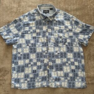 Nat Nast Luxury Original Silk Cotton Short Sleeve Geometric Shirt Blue White XXL